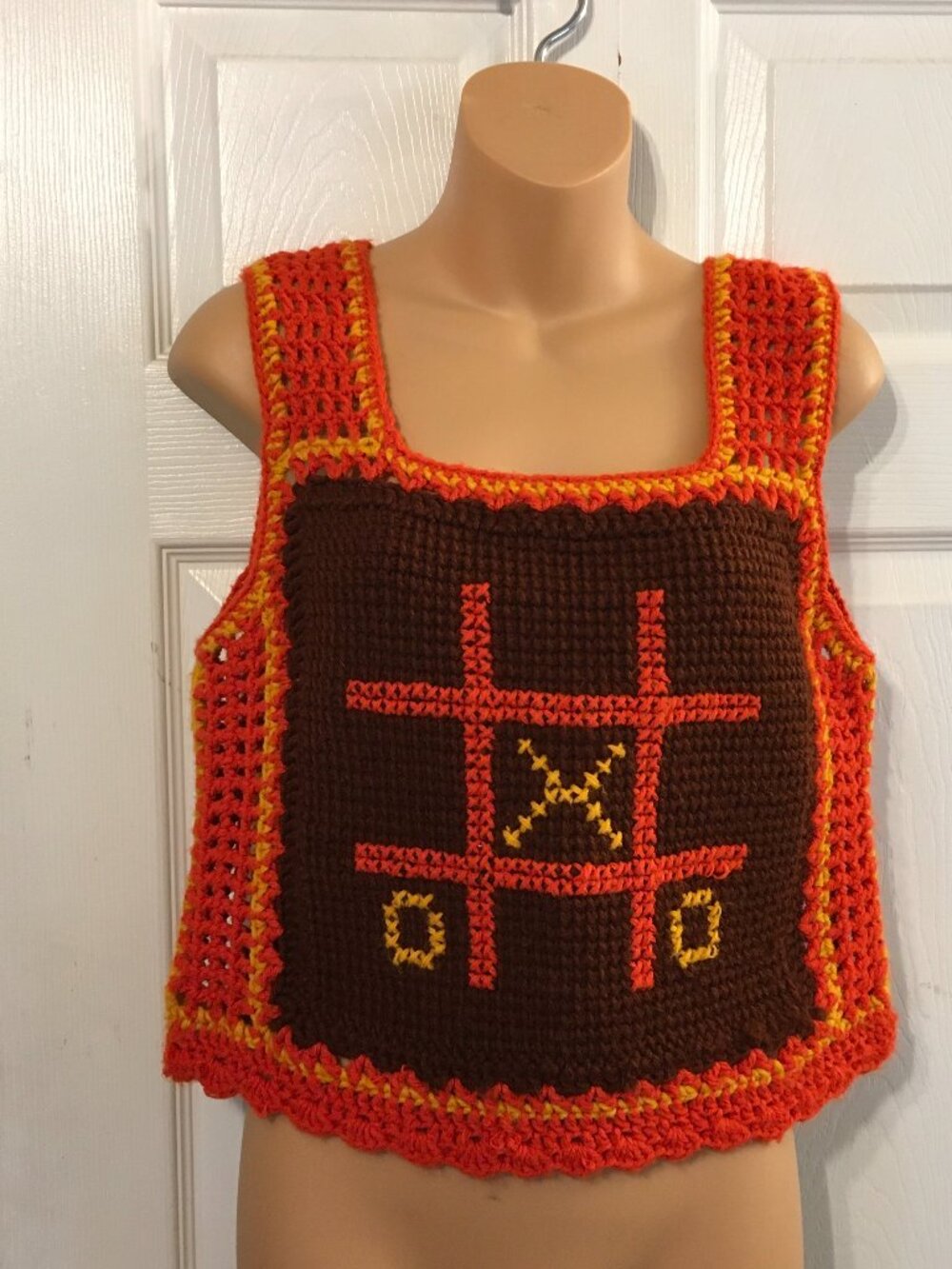 Crochet Crop Top Handmade Girls 70"s TIC TAC TOE